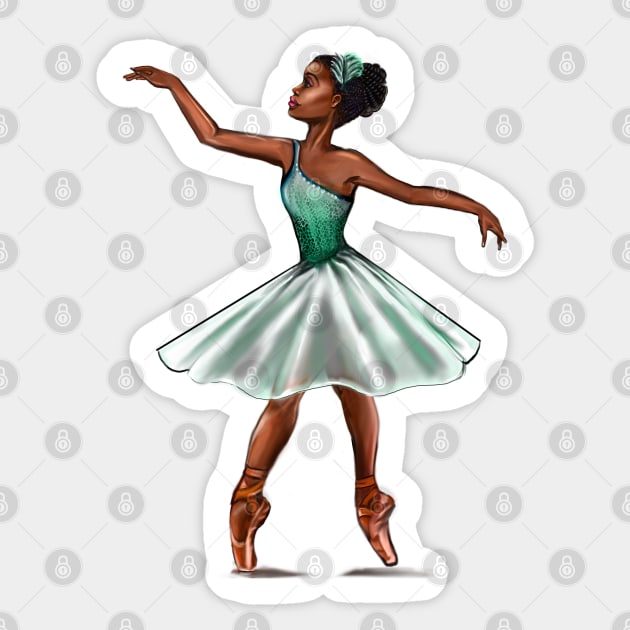 Ballerina in green tutu, ballerina doing pirouette in green coloured/coloured tutu  - brown skin ballerina Sticker by Artonmytee